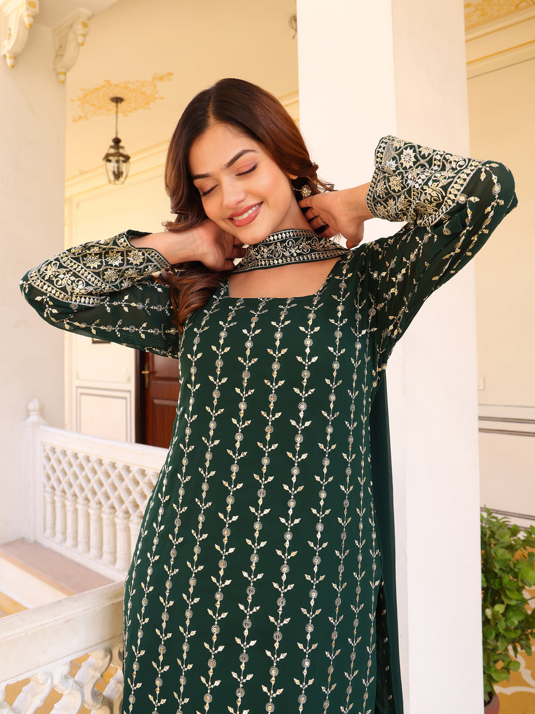 Green Anarkali Set for Women with Dupatta