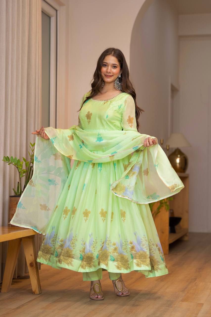 Pista Green Anarkali Kurta Set for Women