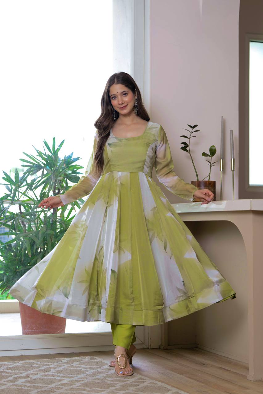 Olive Green Anarkali Kurta Set for Women