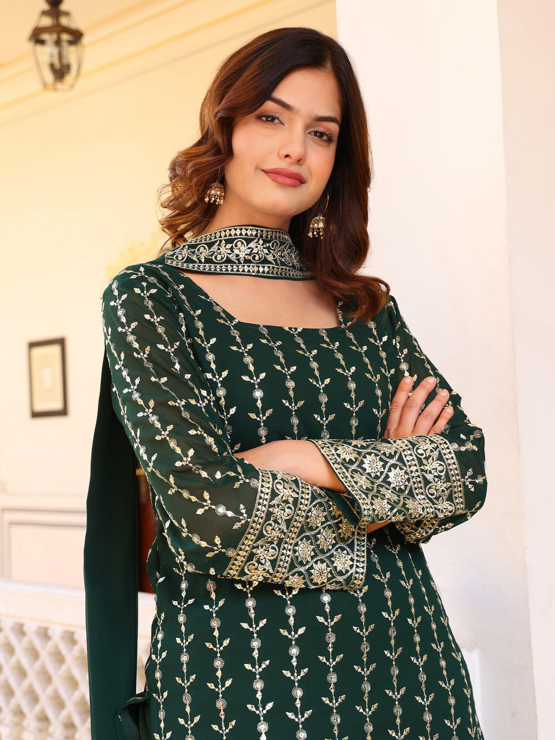 Green Anarkali Set for Women with Dupatta