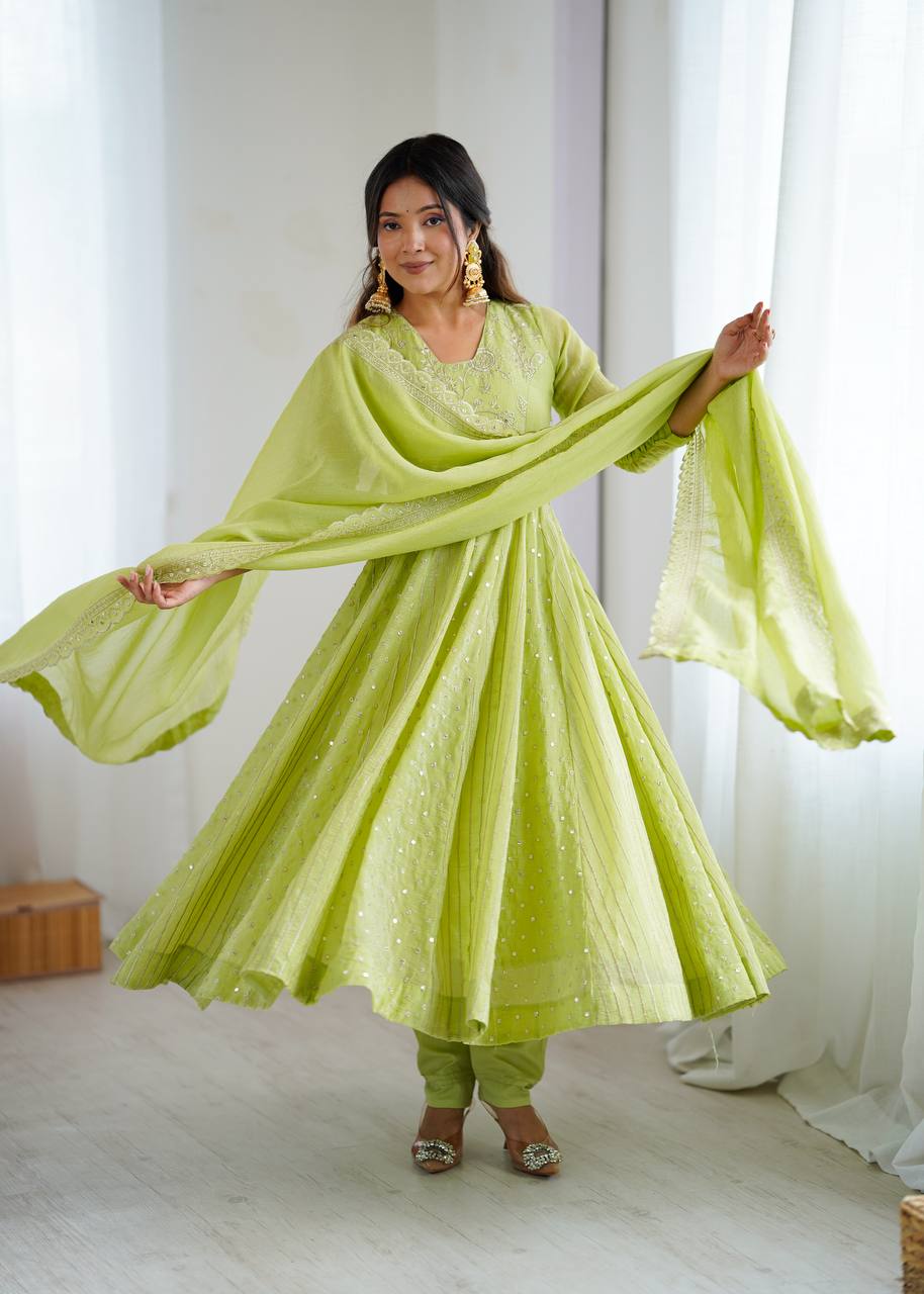 Flared Anarkali Suit Set with Dupatta (Multi Color) | Festive & Party Wear Ethnic Outfit