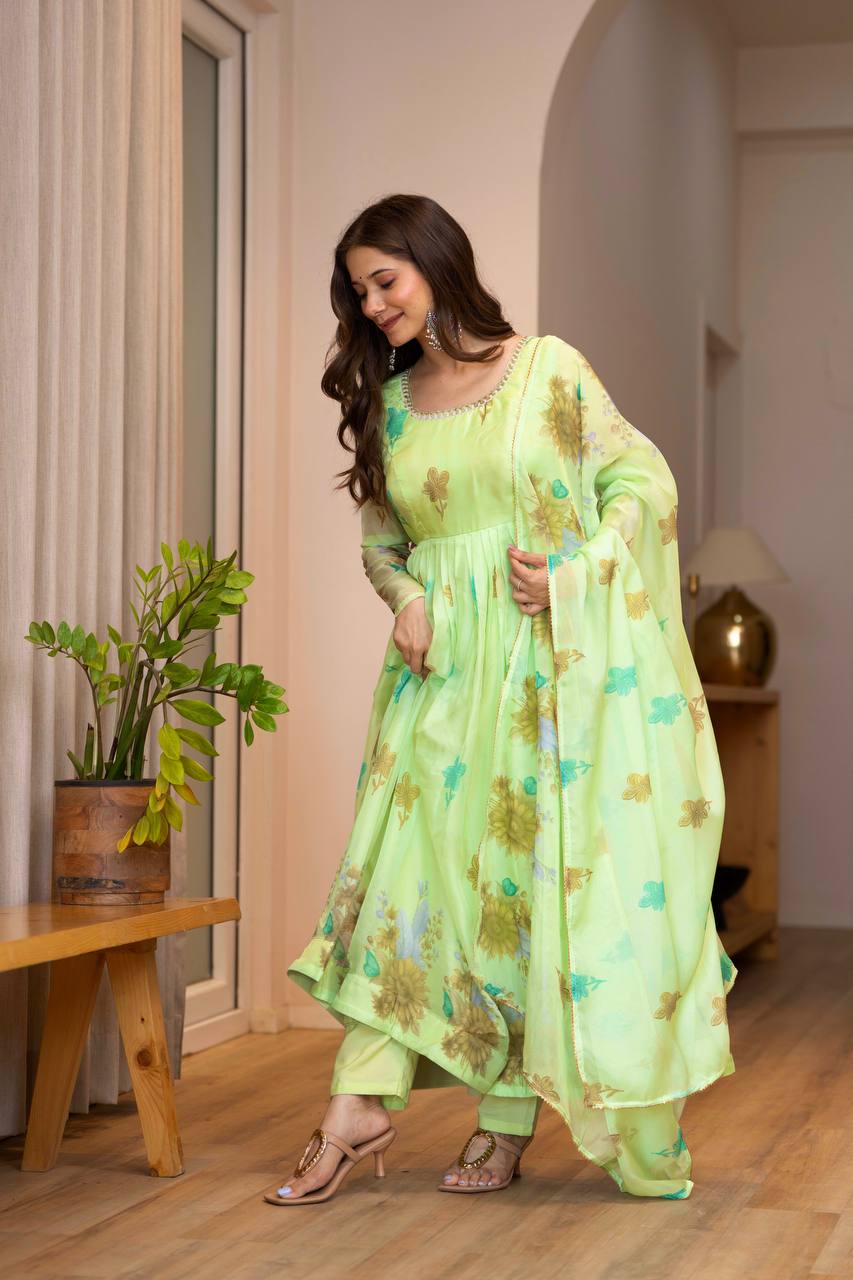Pista Green Anarkali Kurta Set for Women