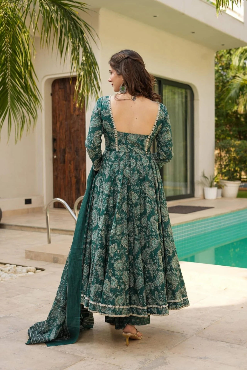 Green Printed Anarkali Suit Set for Women