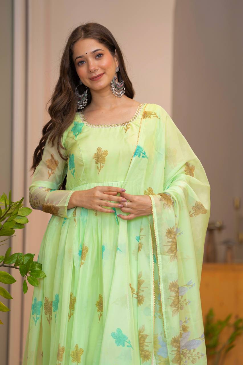 Pista Green Anarkali Kurta Set for Women