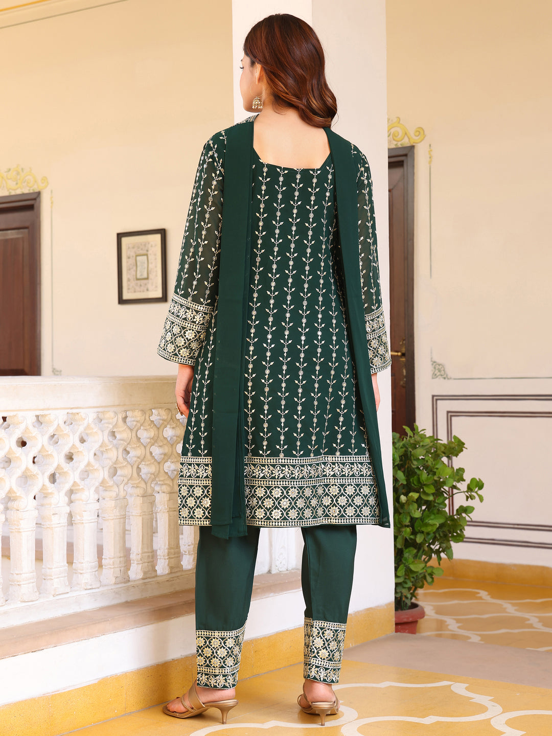Green Anarkali Set for Women with Dupatta