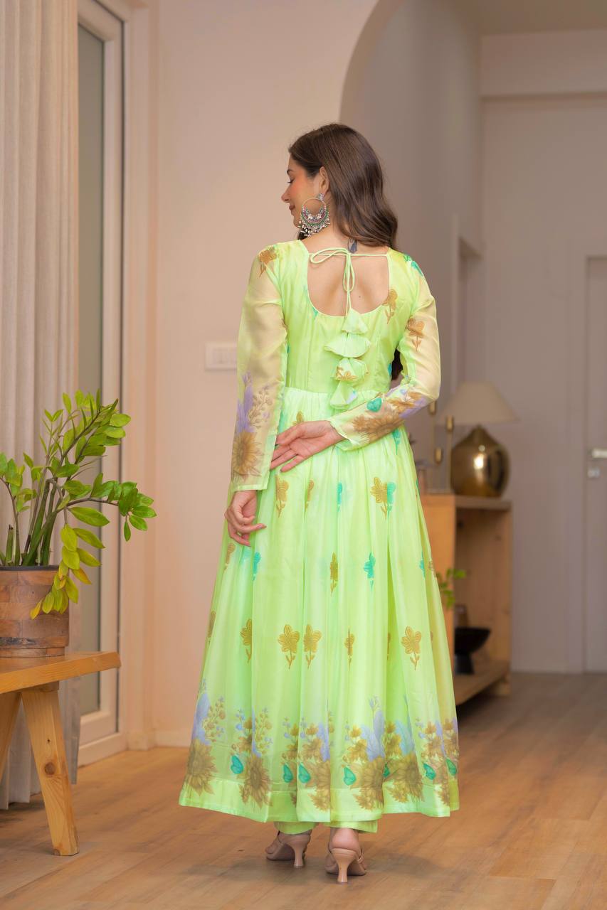 Pista Green Anarkali Kurta Set for Women