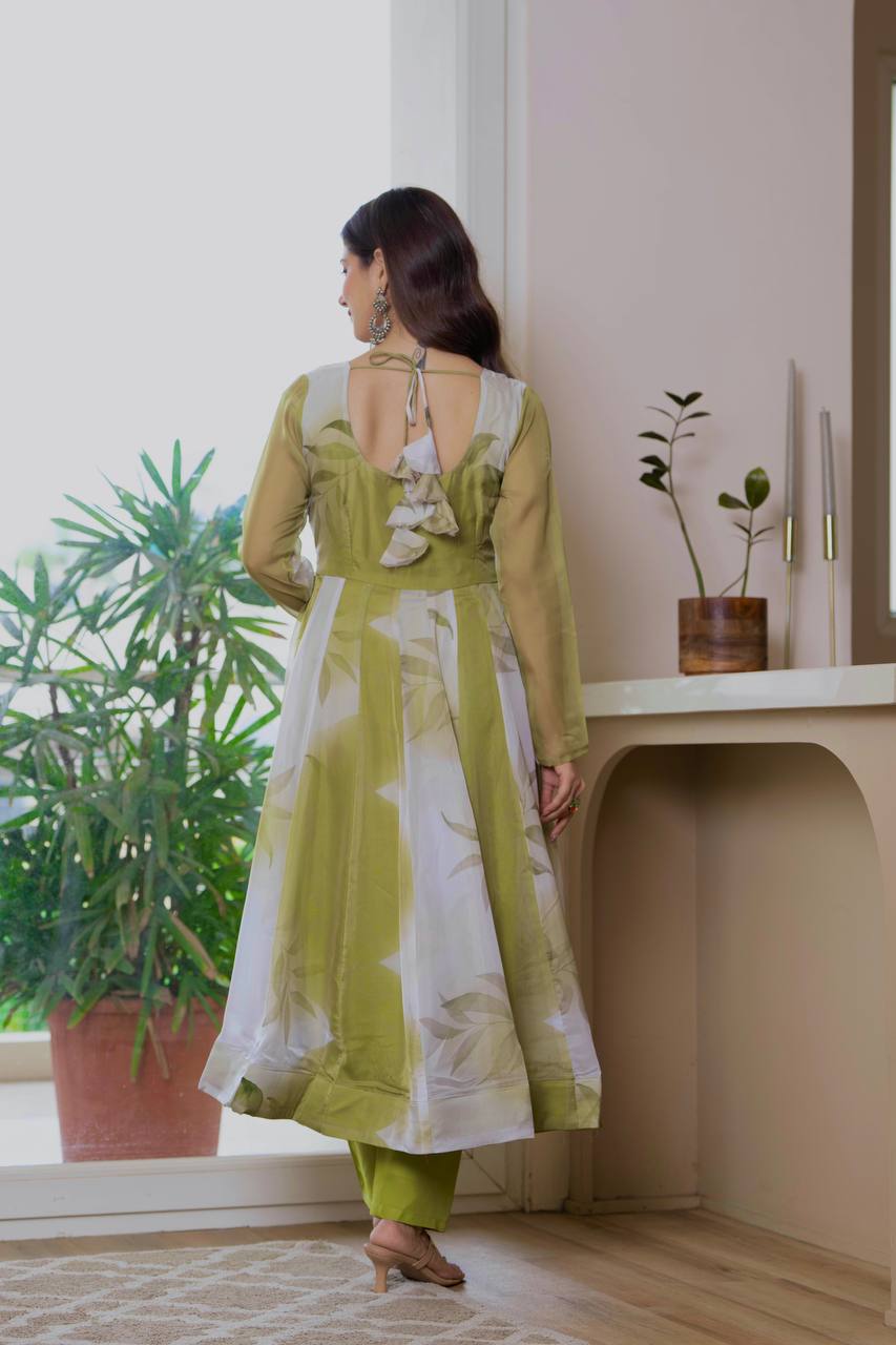 Olive Green Anarkali Kurta Set for Women