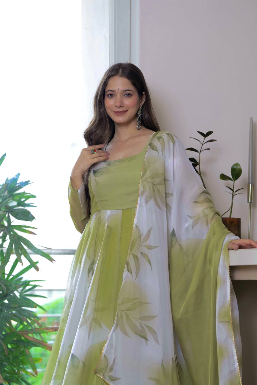 Olive Green Anarkali Kurta Set for Women