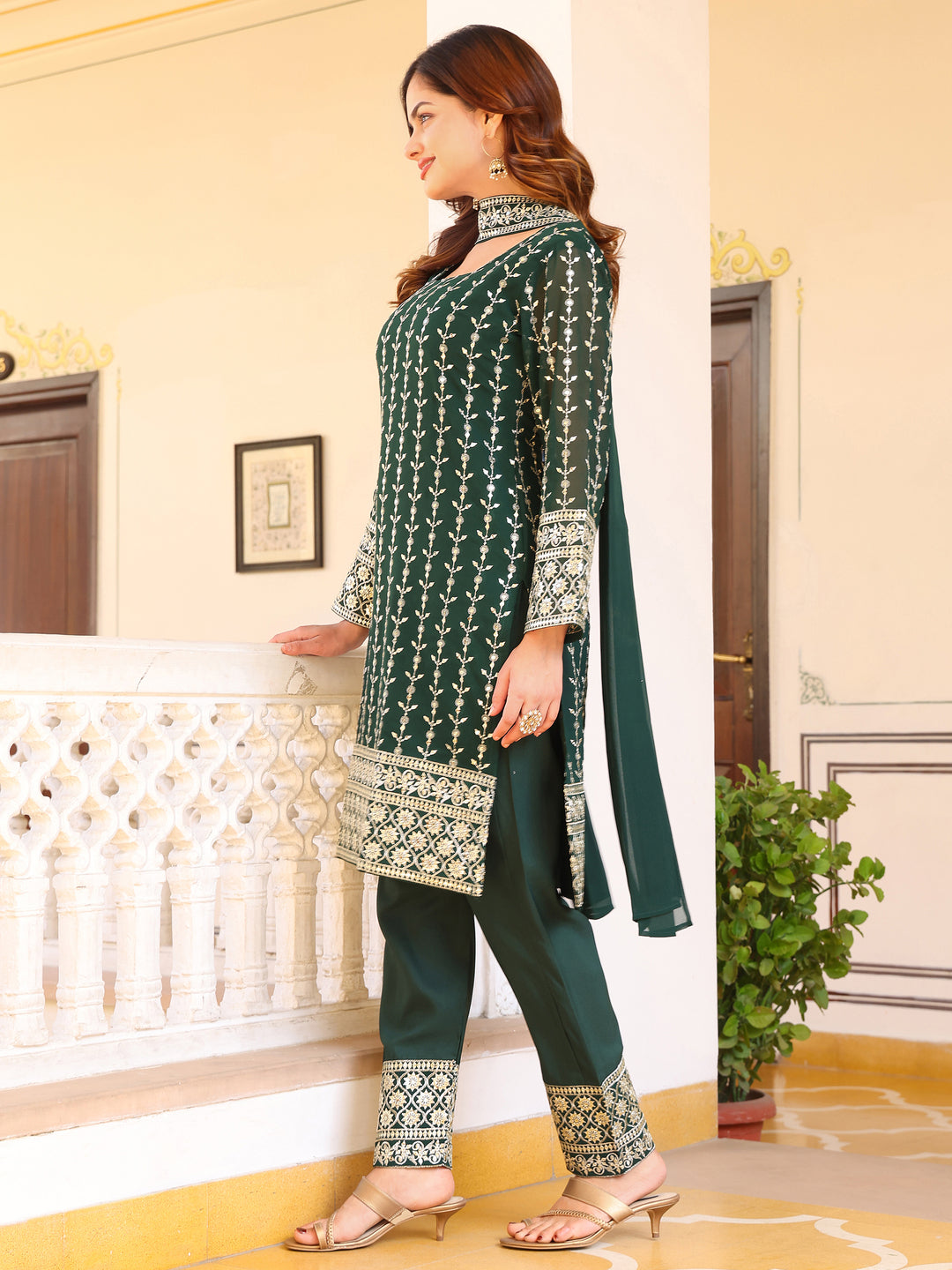Green Anarkali Set for Women with Dupatta
