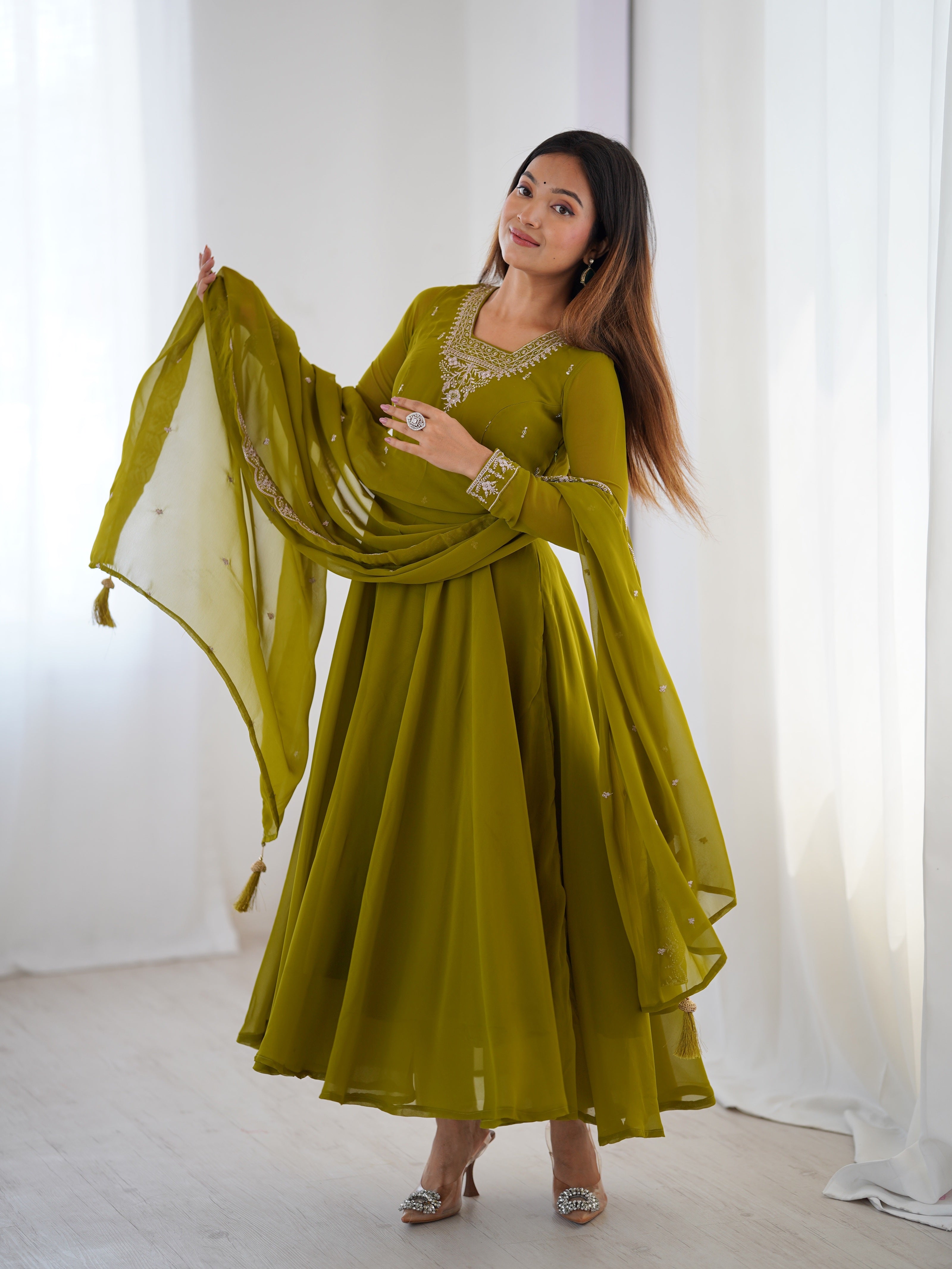 GREEN_Anarkali Suit with Dupatta for Women