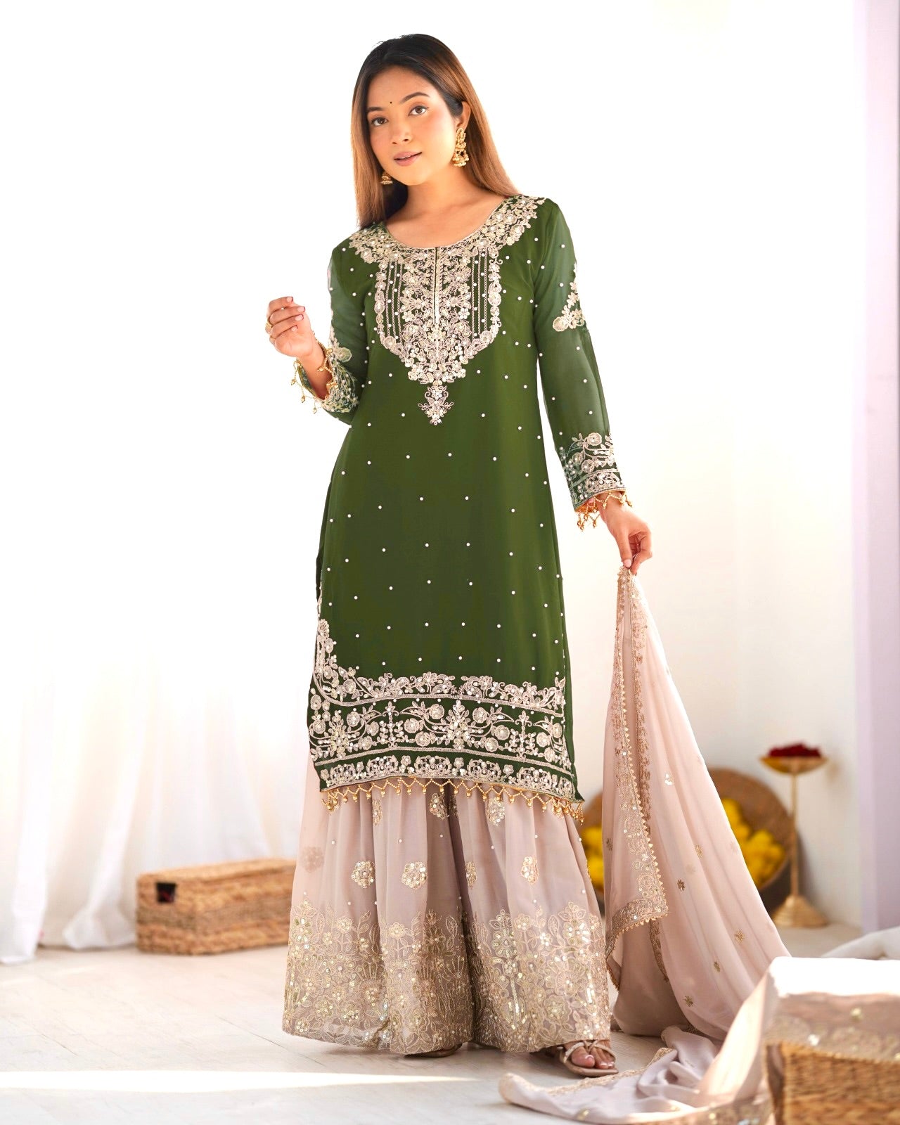 Designer Embroidered Kurta Set with Dupatta (Multi Color) | Wedding & Festive Wear Suit