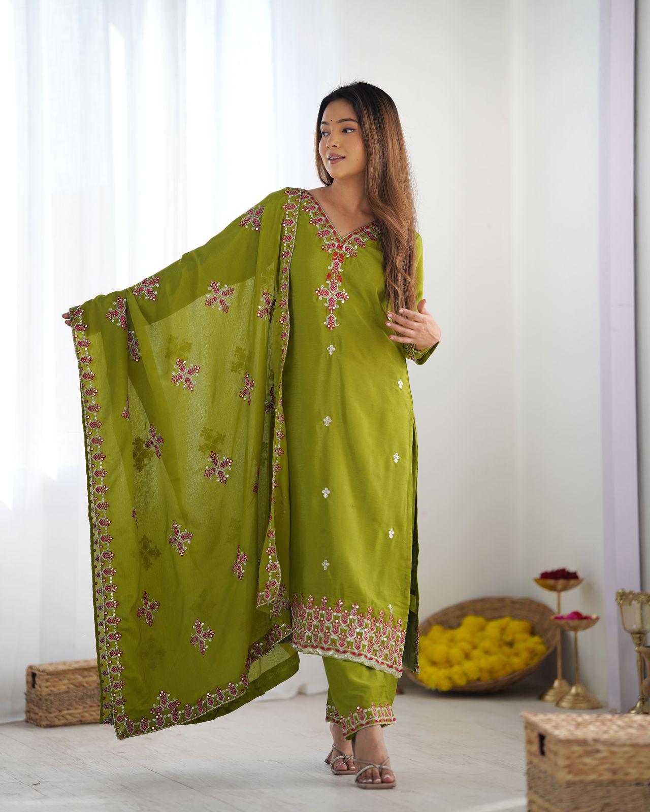 Embroidered Kurta Set with Dupatta (Multi Color) | Festive & Ethnic Wear for Women