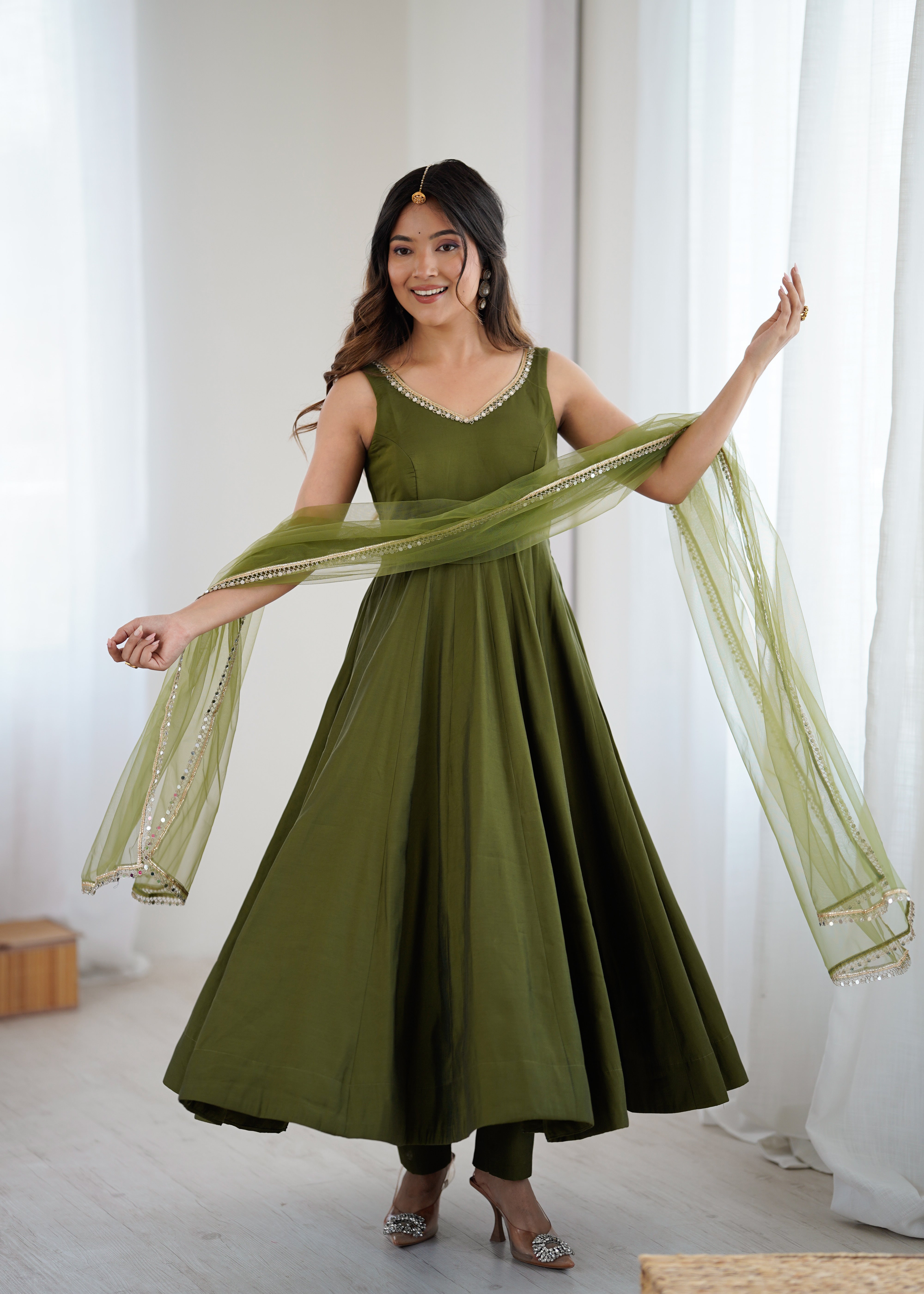 GREEN_Women’s Anarkali Suit Set with Dupatta