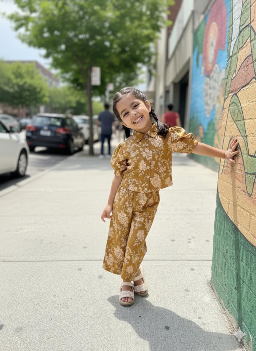 Girls Mustard Floral Girls Co-Ord Set