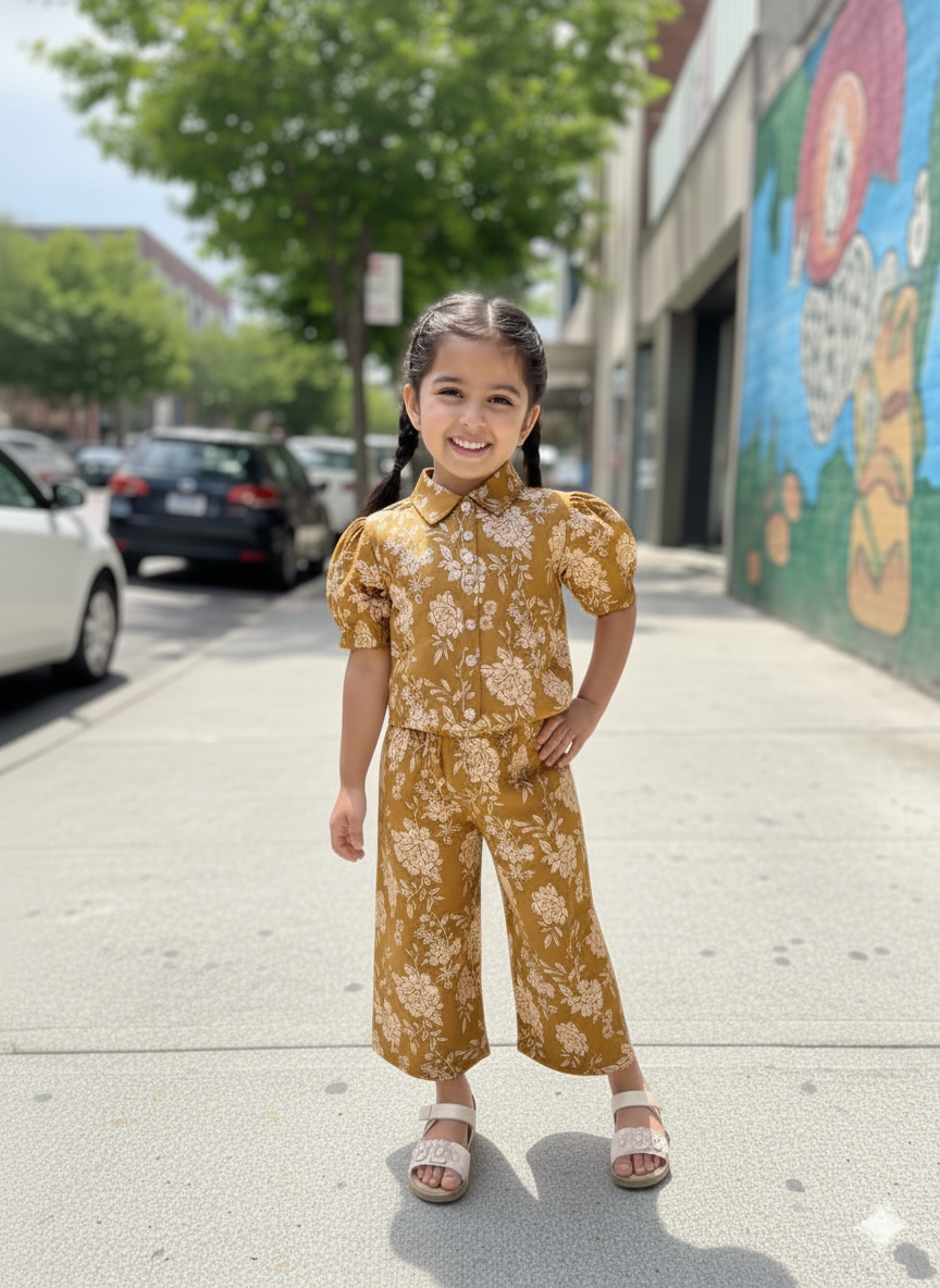 Girls Mustard Floral Girls Co-Ord Set