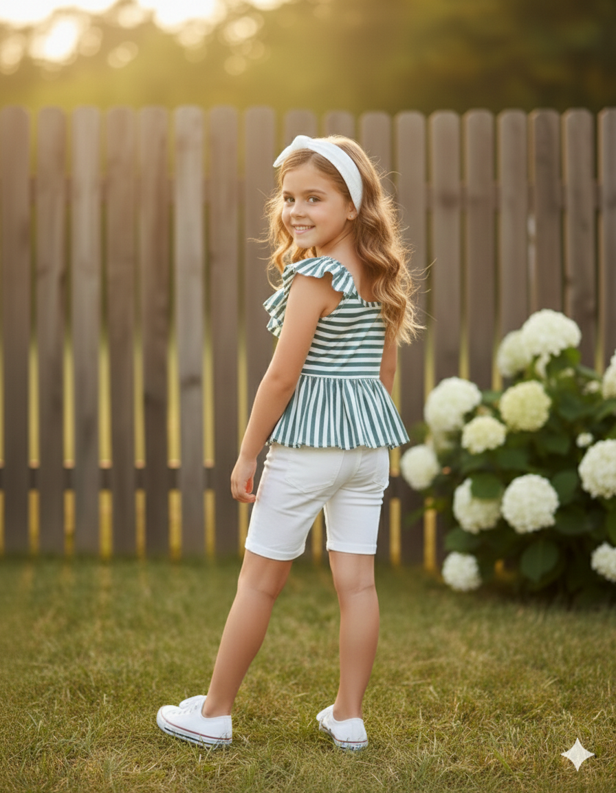 One Shoulder Ruffle Top with Shorts