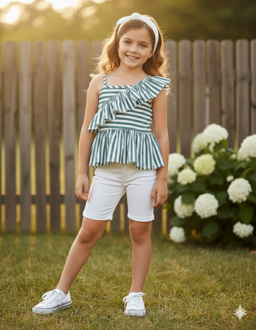 One Shoulder Ruffle Top with Shorts