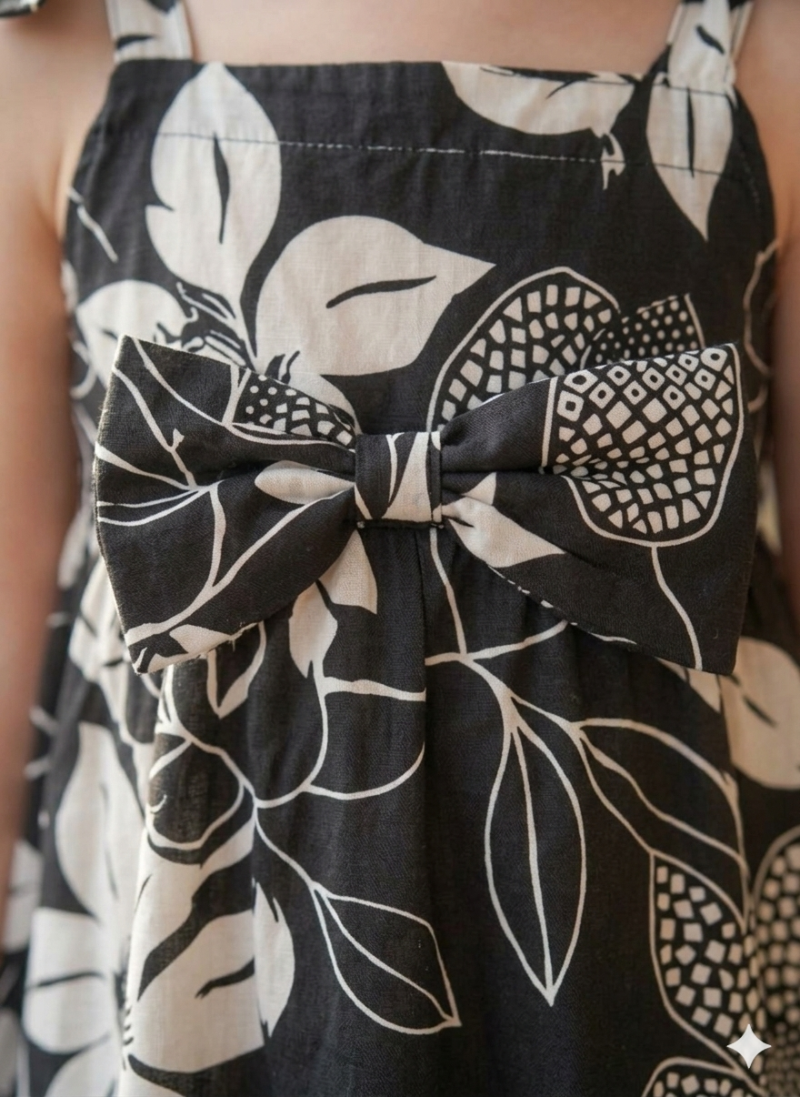 Black & White Floral Printed Ruffle Dress for Girls