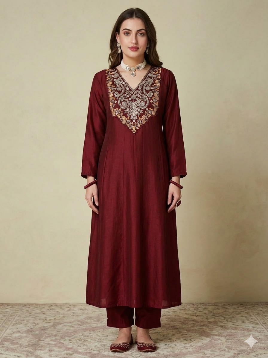 Designer Embroidered Kurta Set with Dupatta for Women