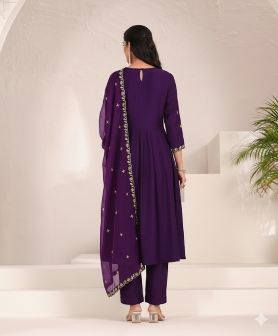 Purple Kurta Pant Set with Dupatta | Embroidered Festive & Wedding Wear for Women
