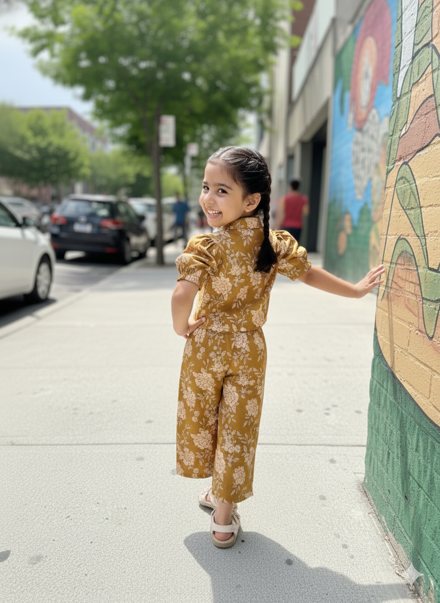 Girls Mustard Floral Girls Co-Ord Set