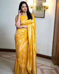 Golden Yellow Banarasi Silk Saree with Zari Work
