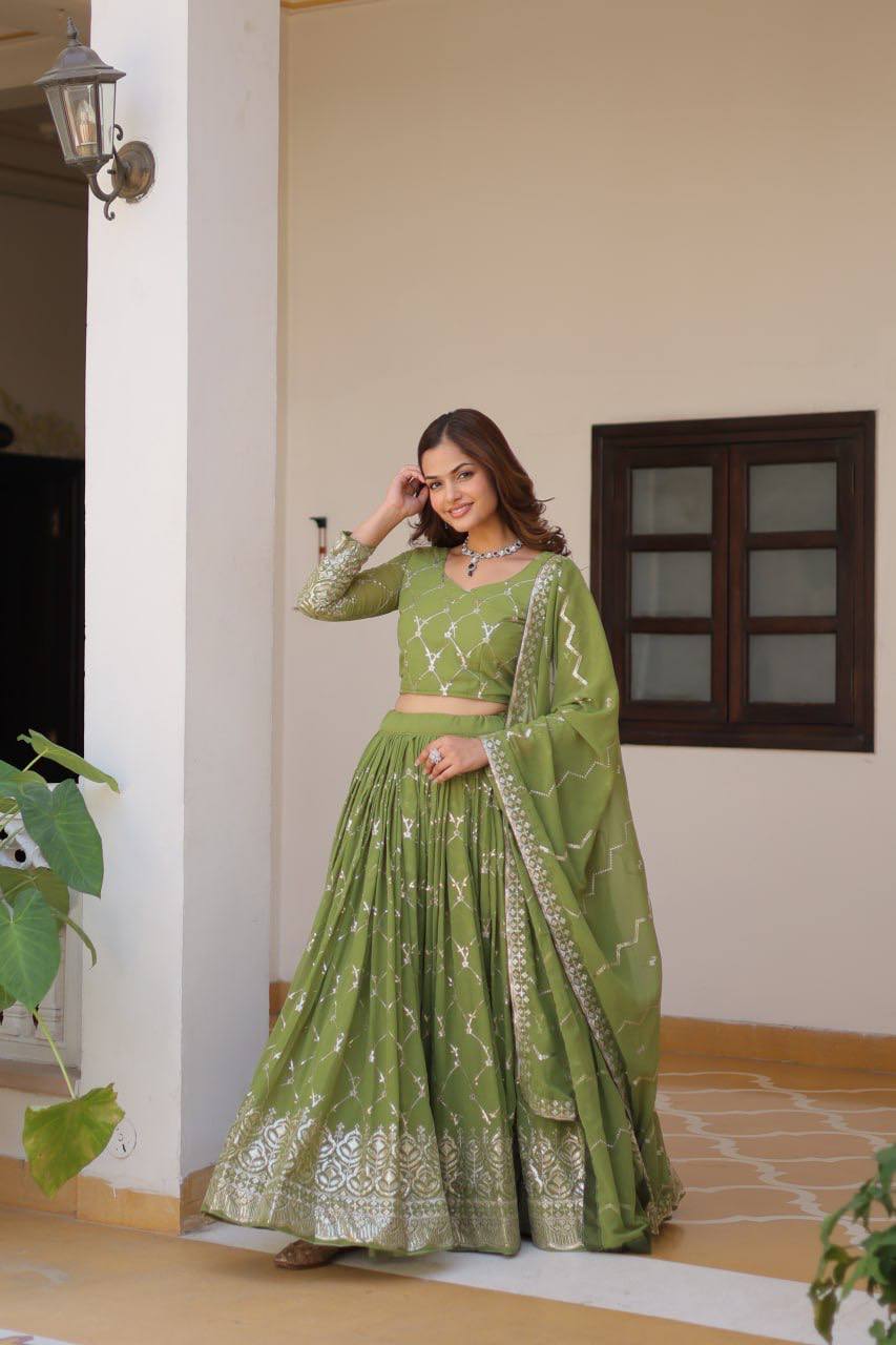 Wedding Wear Georgette Green Lehenga Choli