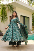 Green Printed Anarkali Suit Set for Women