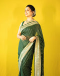 Green Silk Saree with Gold Butti & Zari Border