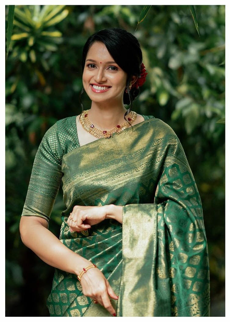 Green Silk Saree with Gold Zari