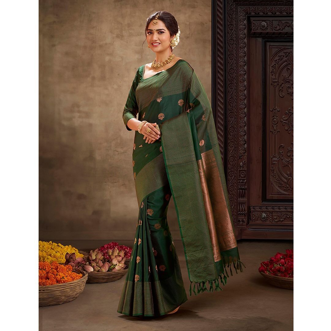 Green Silk Saree with Gold Zari Work