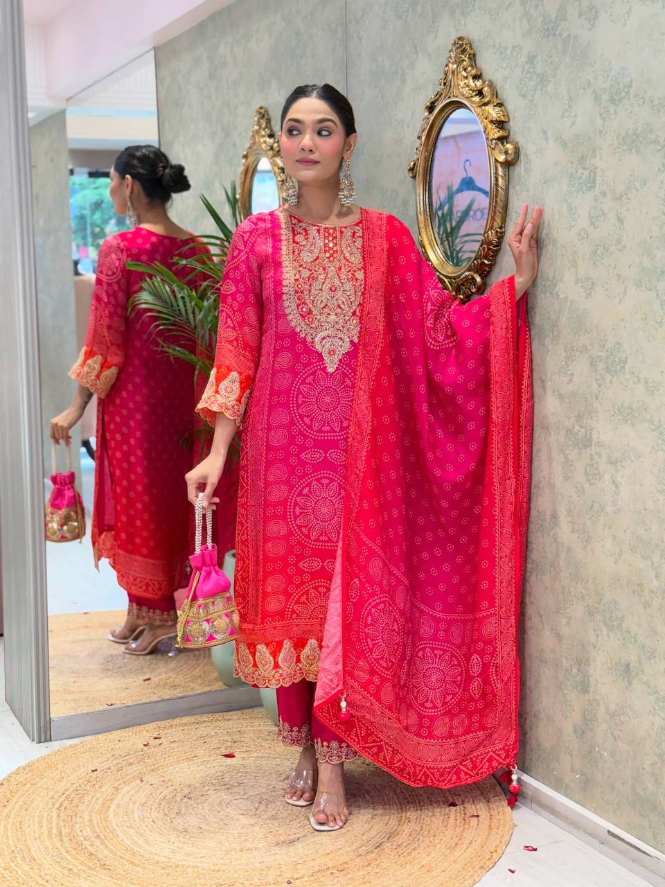 Hot Pink Embroidered Kurta Set with Dupatta | Designer Wedding & Festive Wear Suit
