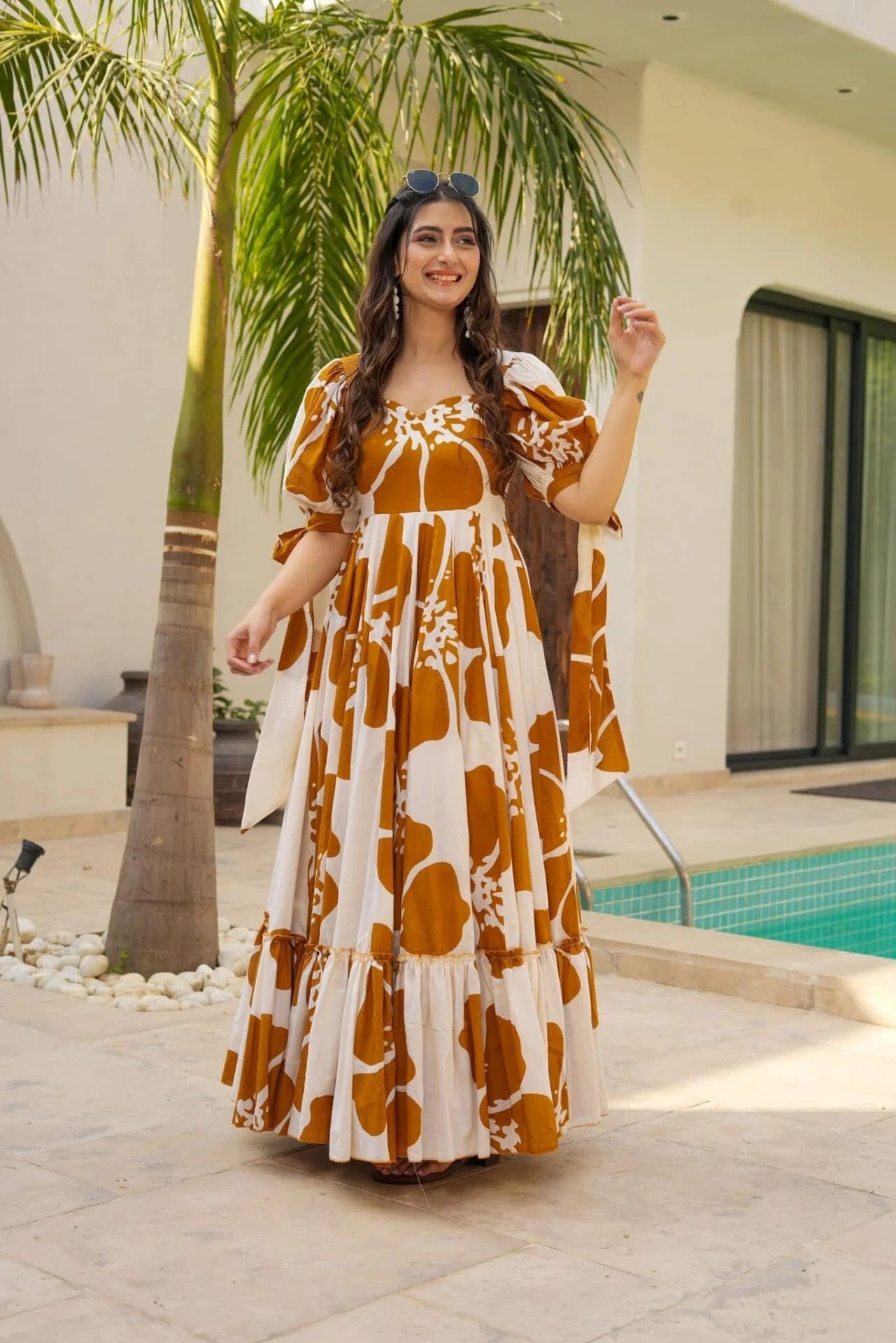 Mustard Printed Maxi Dress for Women