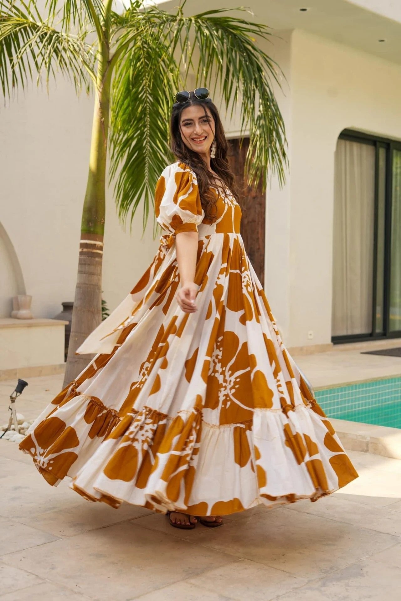 Mustard Printed Maxi Dress for Women