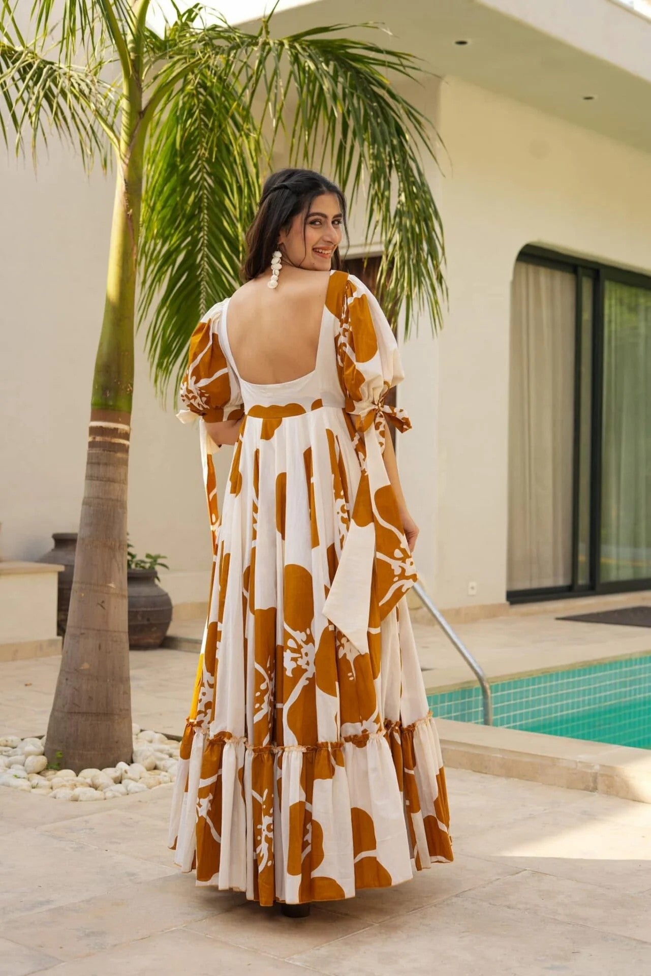 Mustard Printed Maxi Dress for Women