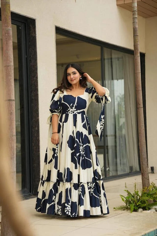 Floral Printed  Sweatheart Tie-Ups Detail Maxi Dress
