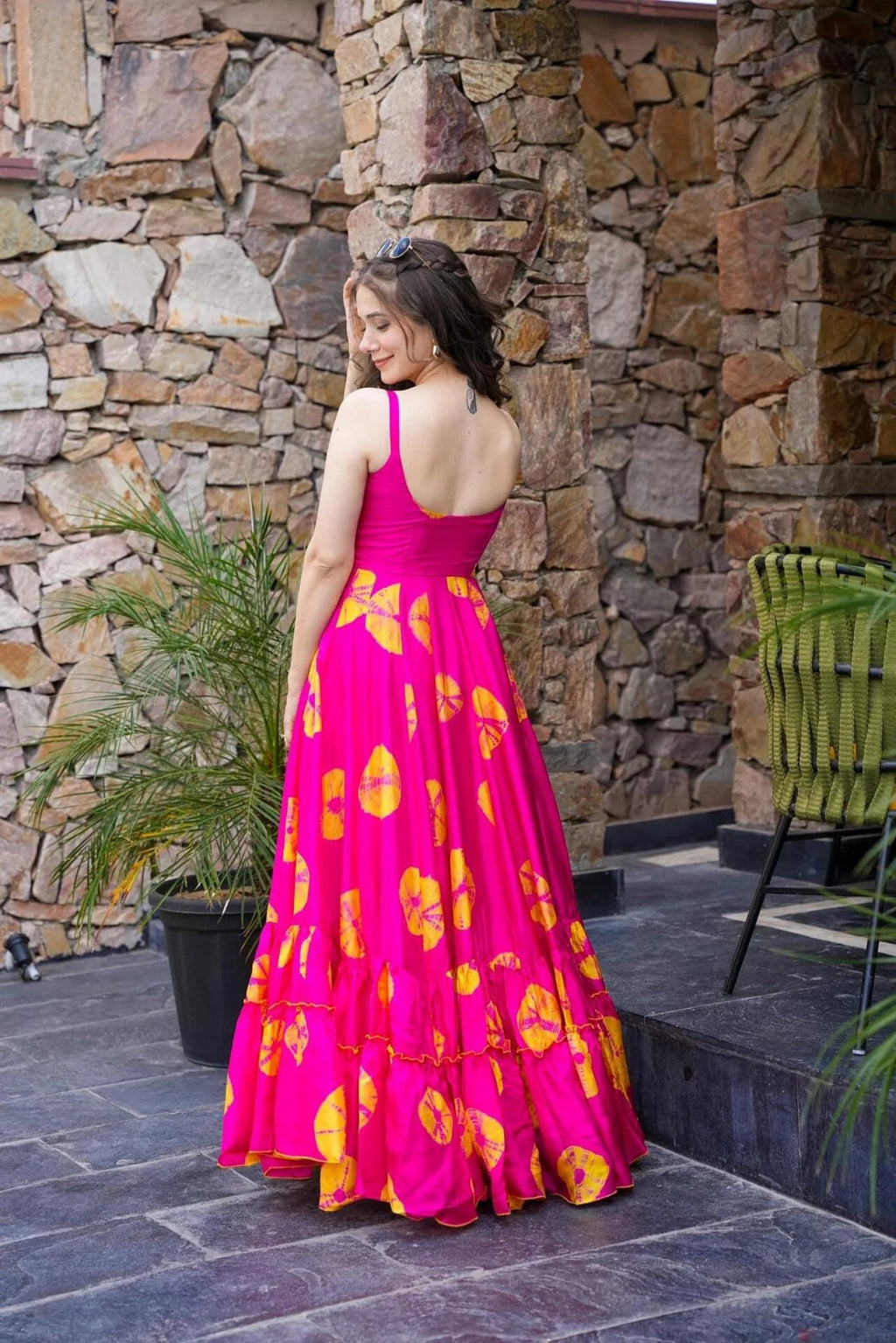 Hot Pink Printed Maxi Dress for Women