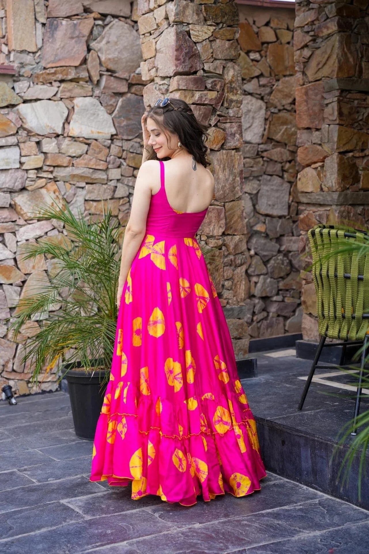 Hot Pink Printed Maxi Dress for Women