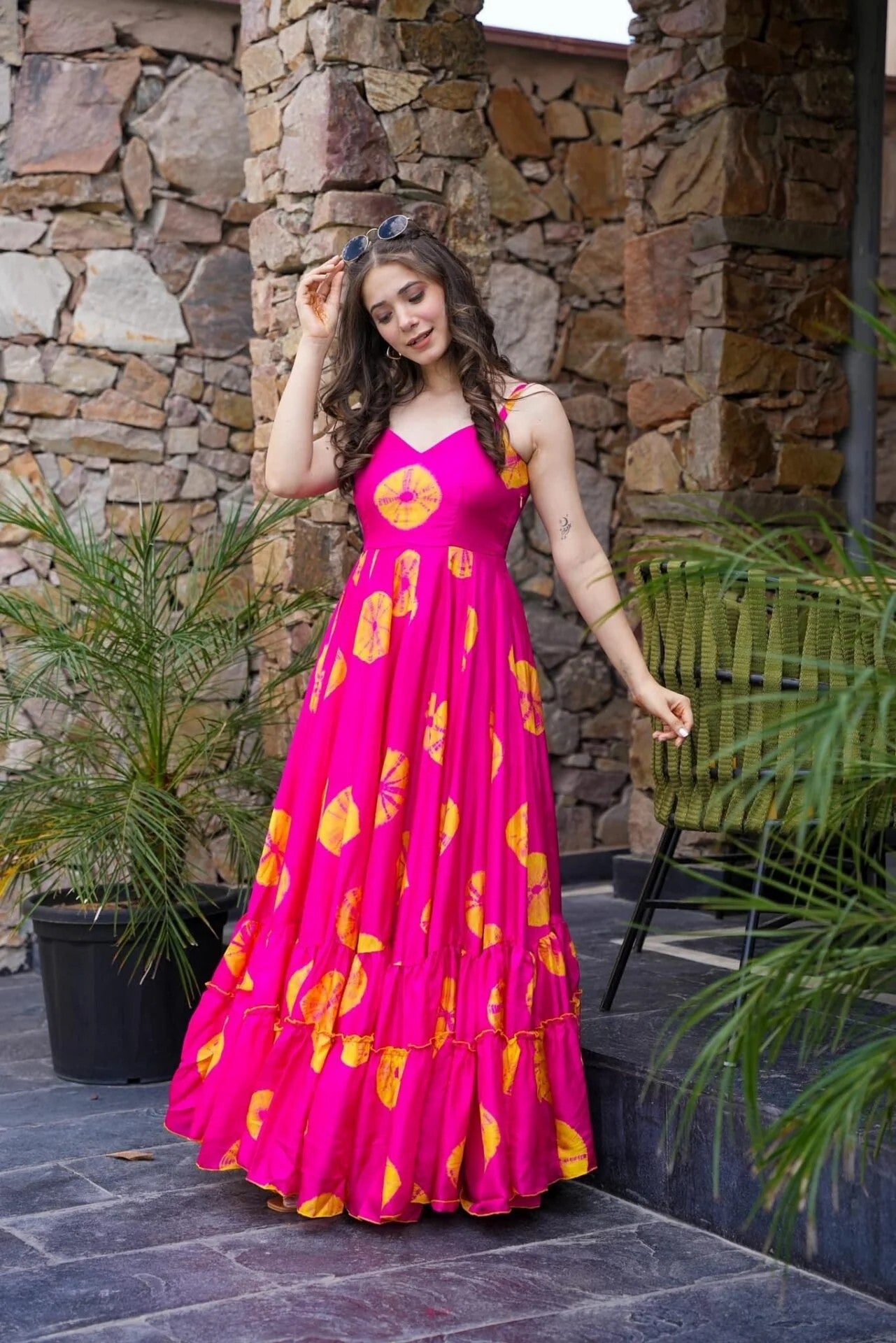 Hot Pink Printed Maxi Dress for Women