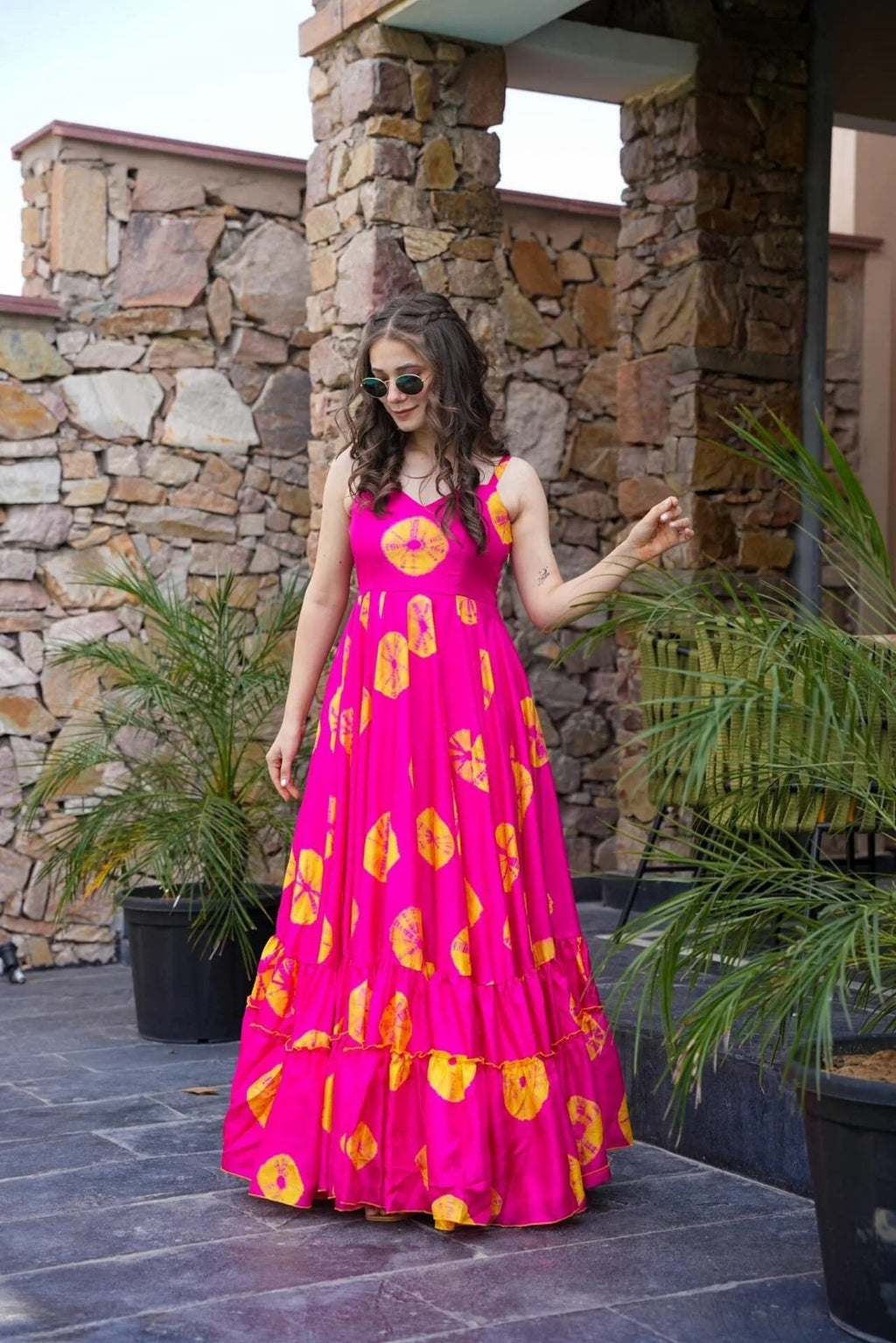 Hot Pink Printed Maxi Dress for Women