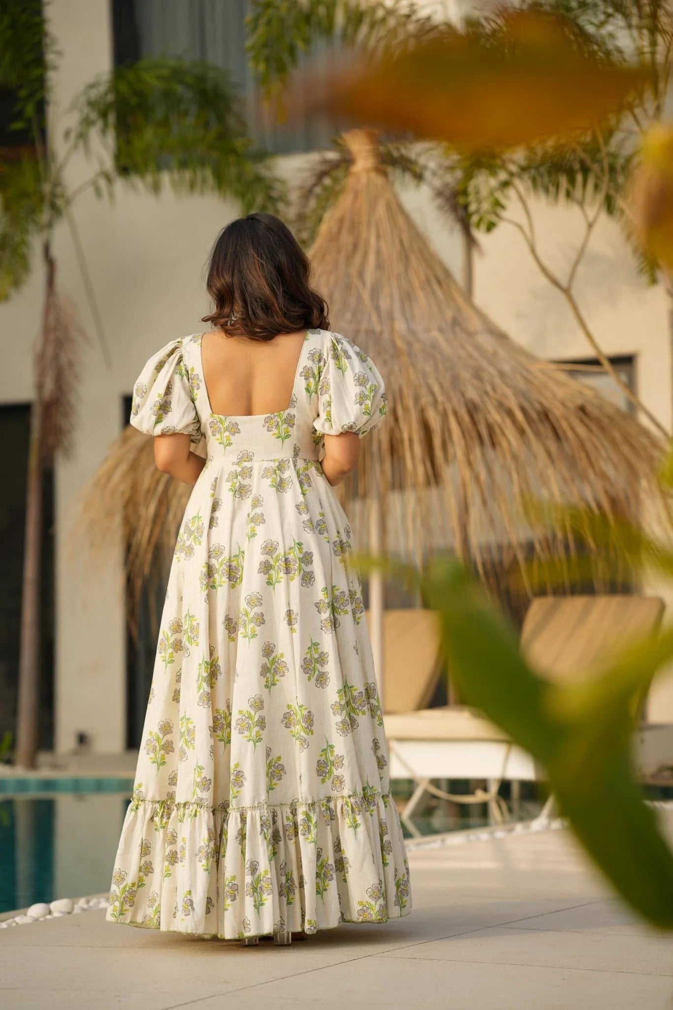 Sage Green Floral Cotton Maxi Dress