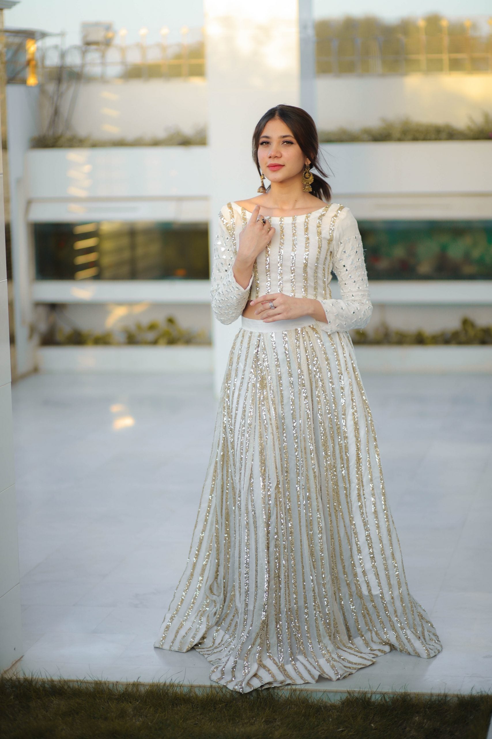 White Sequin Lehenga Set with Dupatta