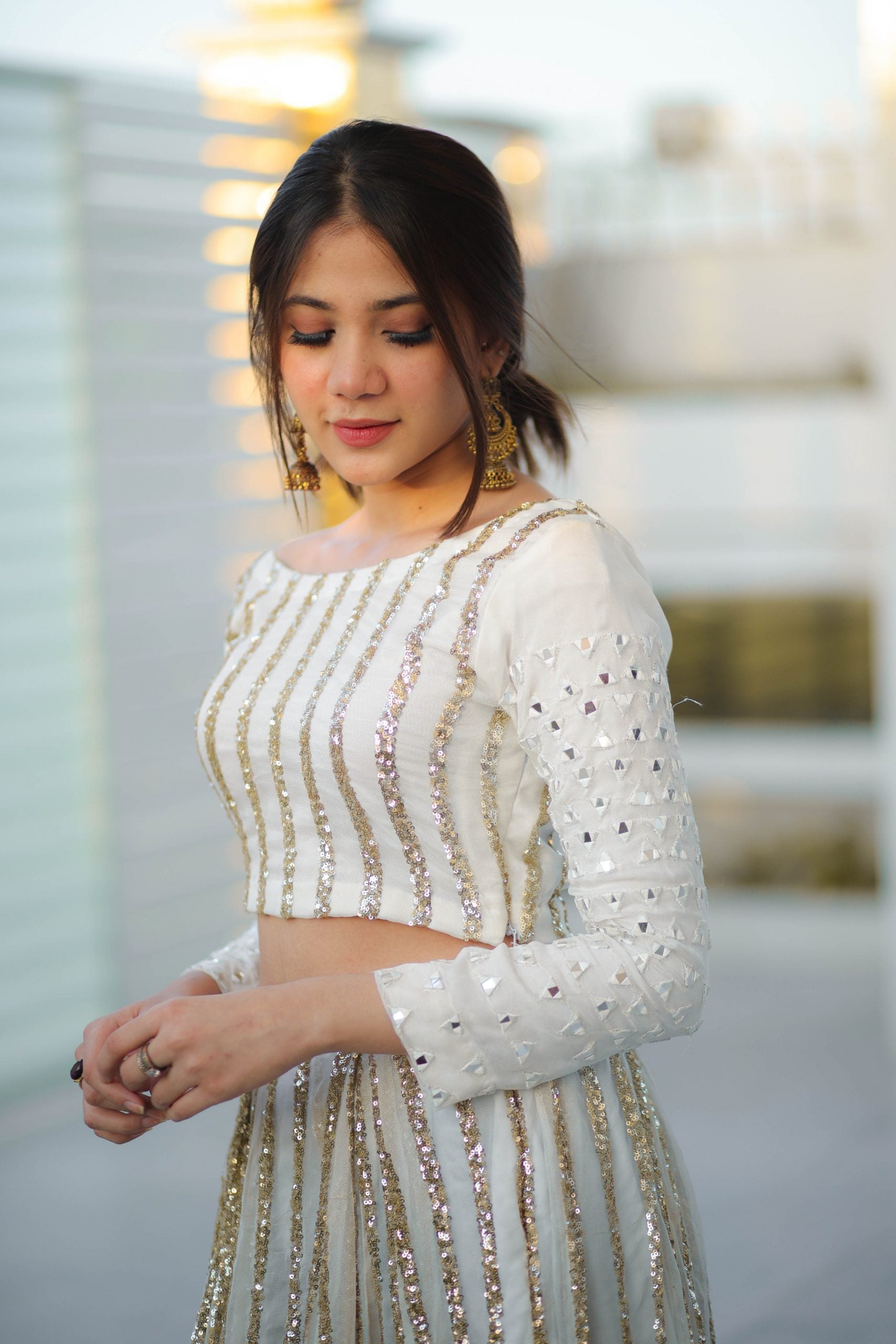 White Sequin Lehenga Set with Dupatta