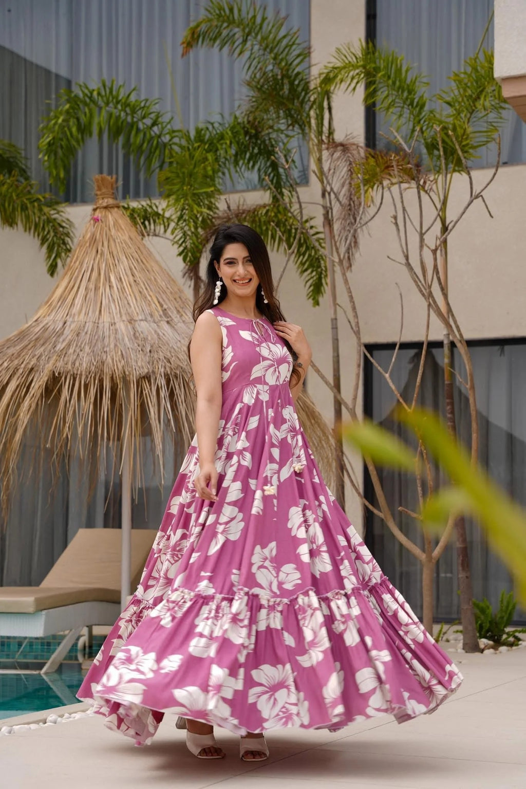 Pink Floral Maxi Dress for Women