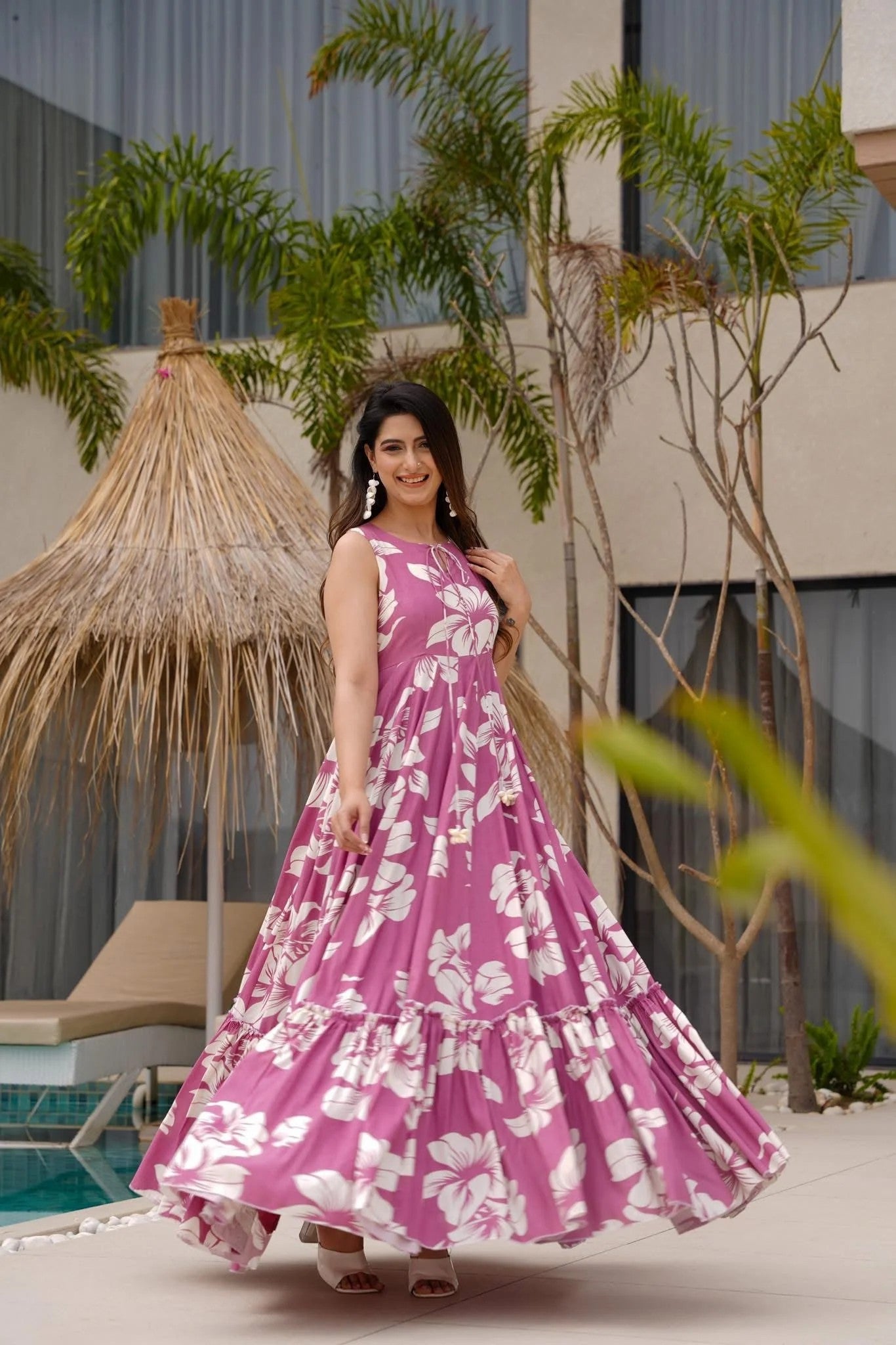 Pink Floral Maxi Dress for Women