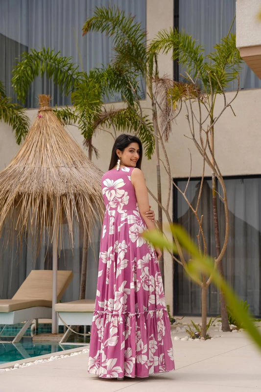 Trending Pink  Long Flare Dress