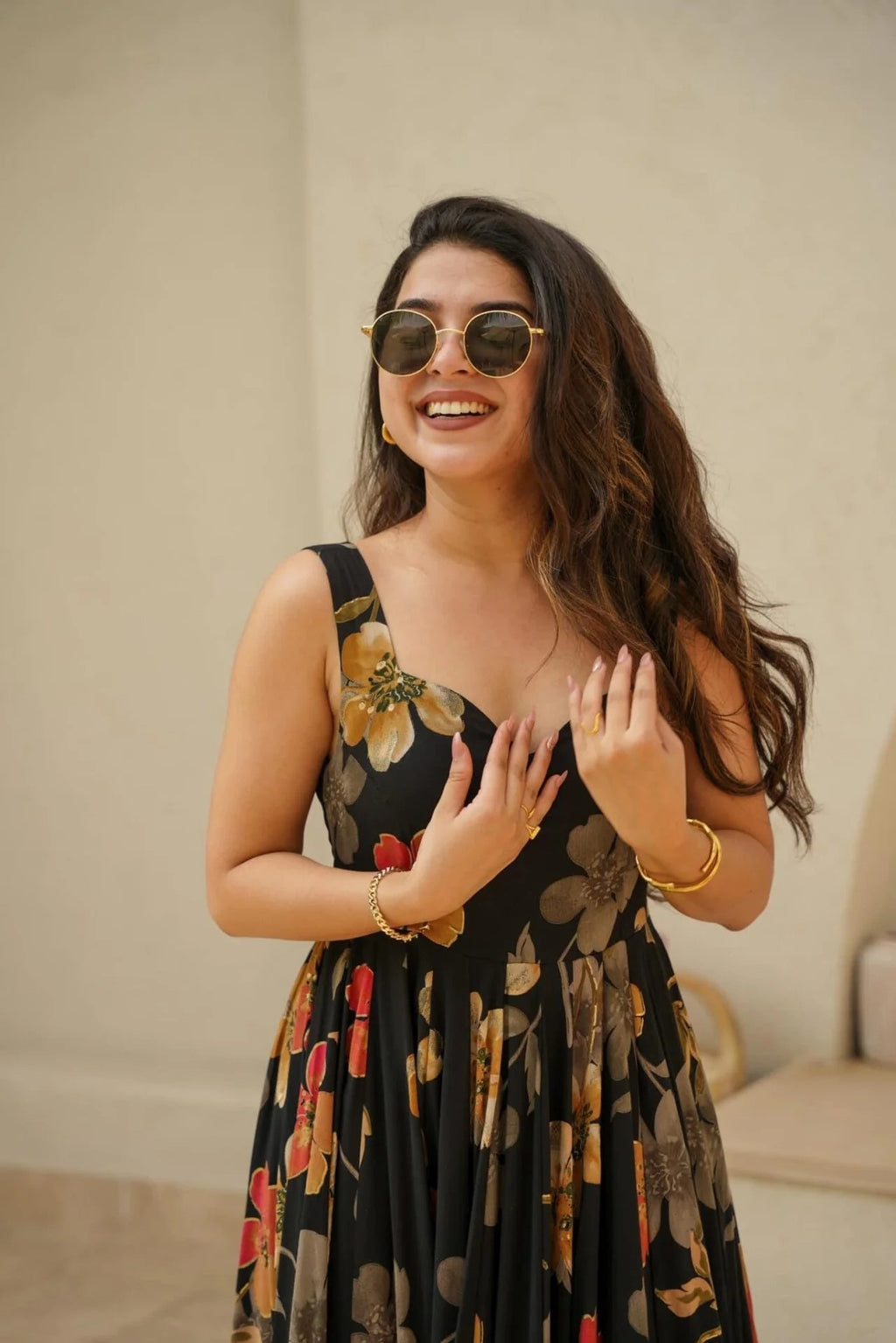 Black Floral Tiered Maxi Dress