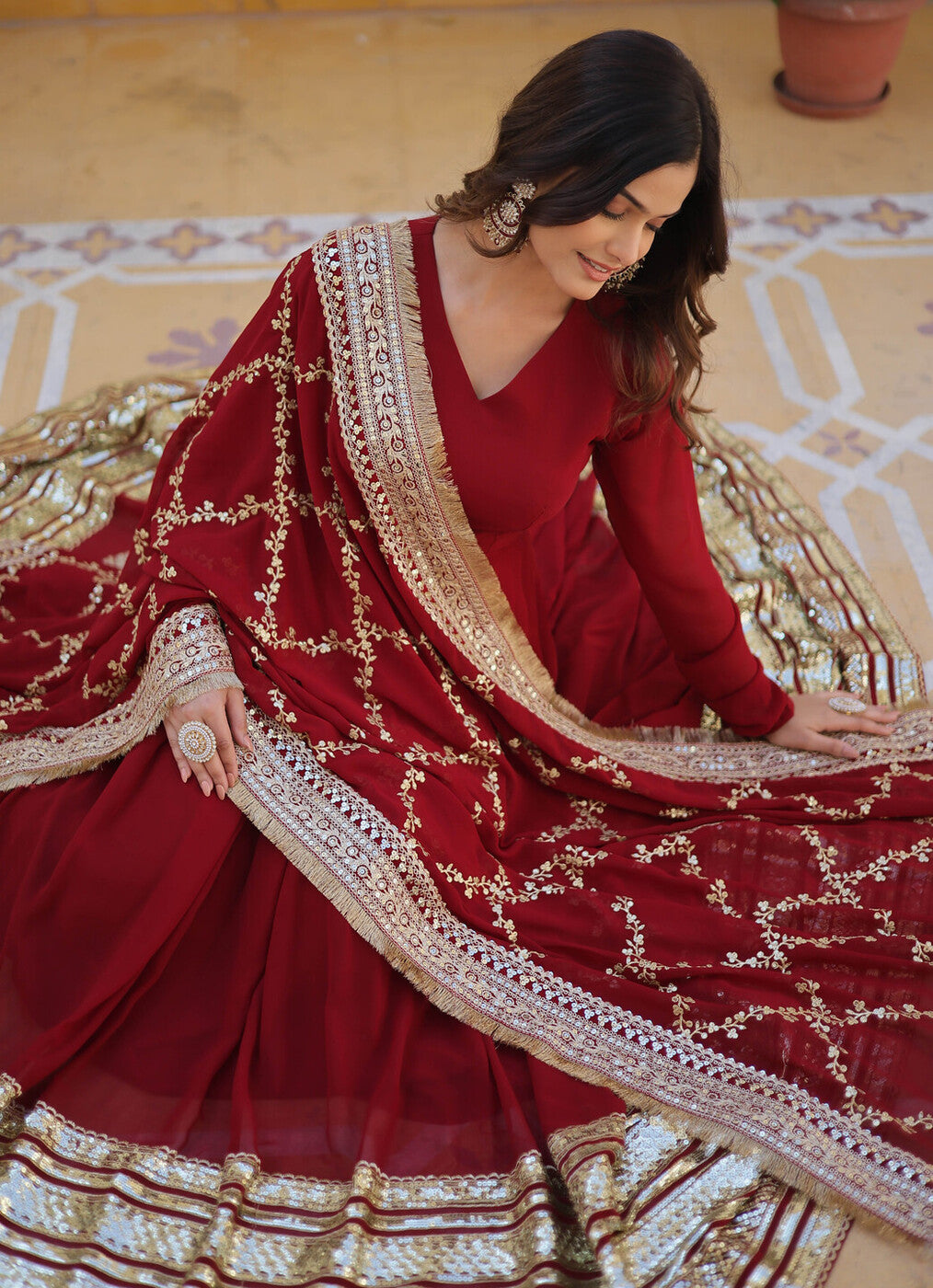 Red Anarkali Suit with Dupatta for Women | Wedding & Bridal Wear