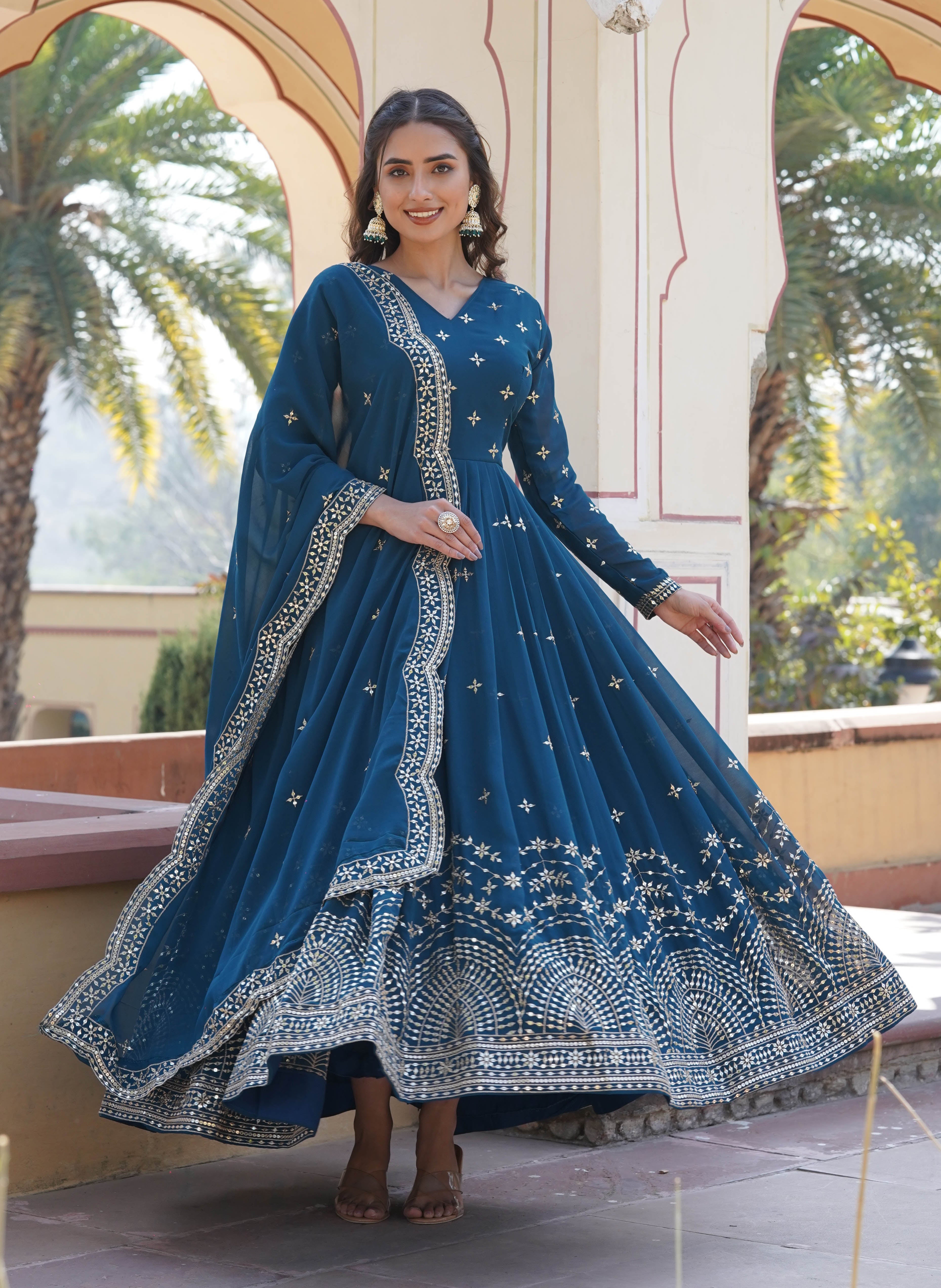 Turquoise Blue Anarkali Suit for Women | Festive & Party Wear