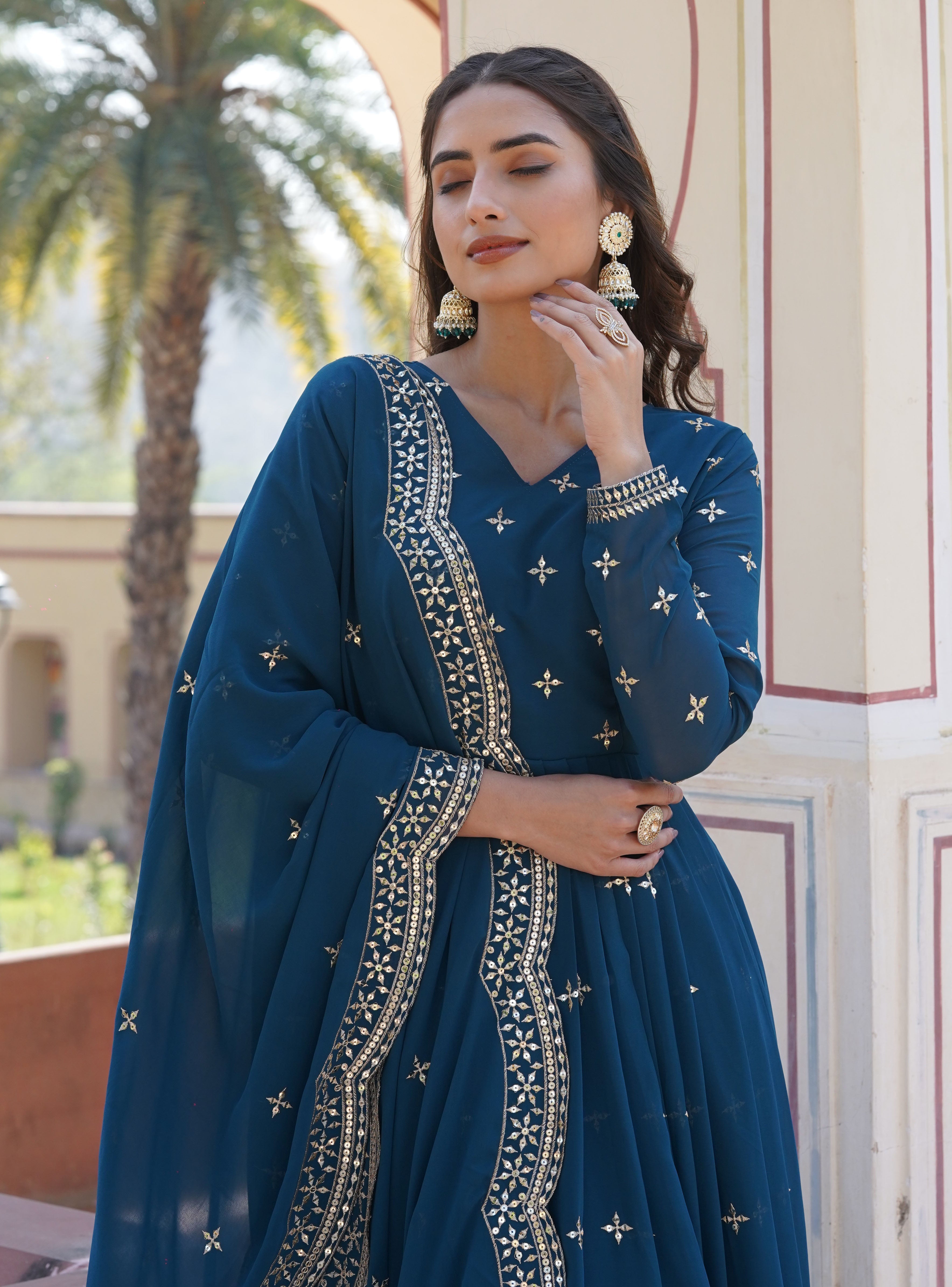 Turquoise Blue Anarkali Suit for Women | Festive & Party Wear